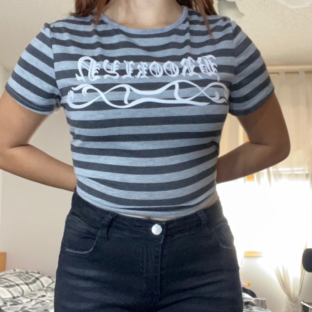 Gray striped crop top